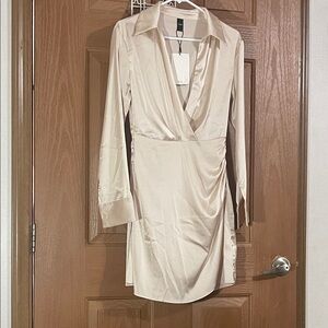 Cider Cream Long Sleeve Wrap Dress